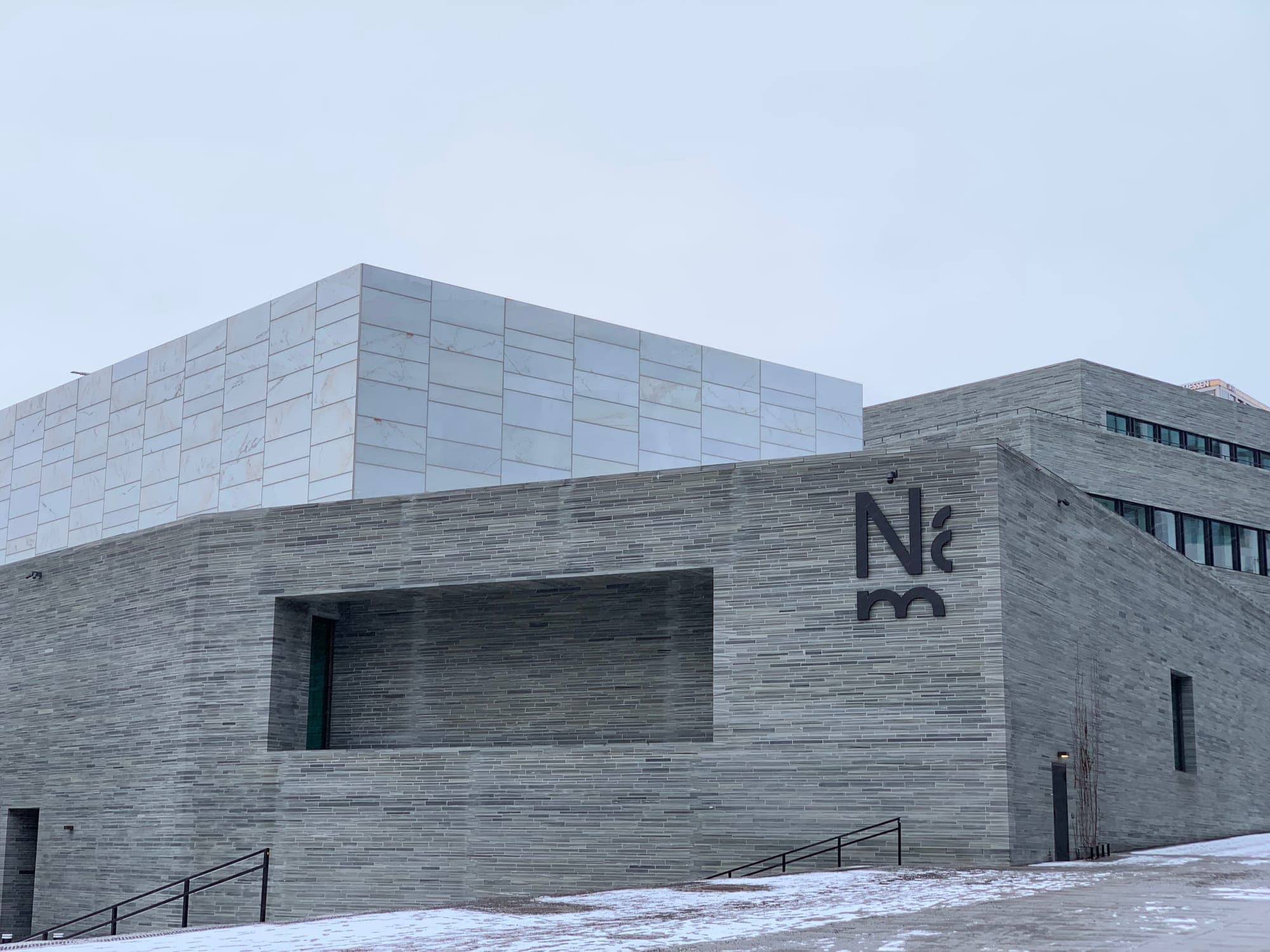 Nasjonalmuseet's grey stone façade with its long slotted window