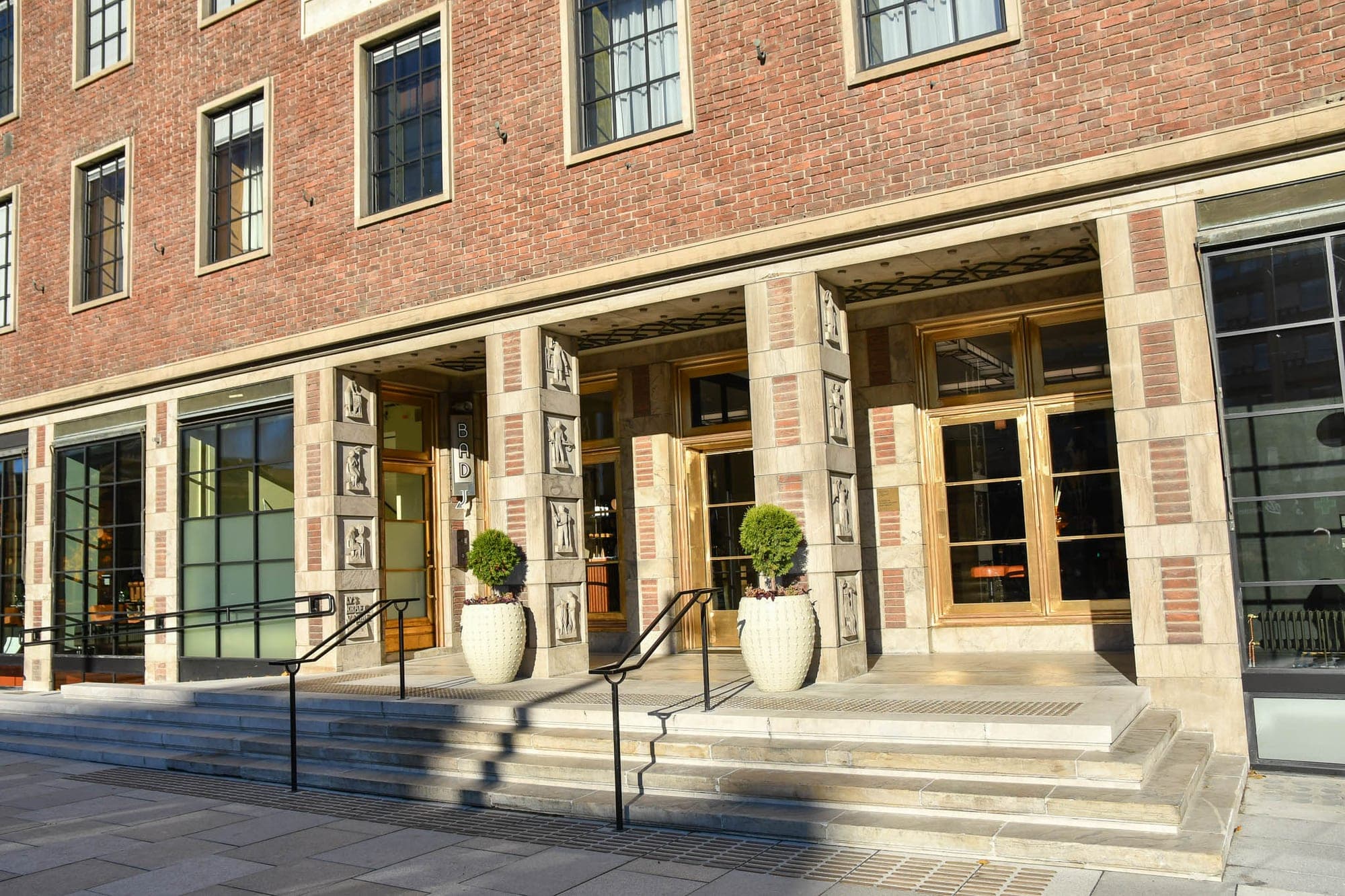 The restored 1930s brick main entrance of Sommerro House at Solli plass, Oslo, home to Sommerro Kino.
